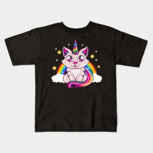 Cute & Funny Unicorn Cat Rainbow Kitty Magical Kids T-Shirt